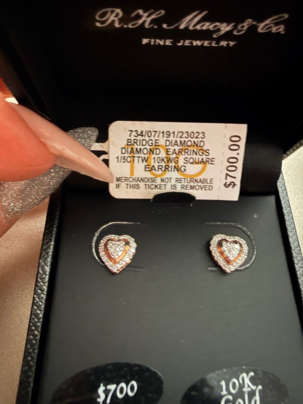 New pair of Rose Gold and White Diamond Heart Stud Earrings 10K